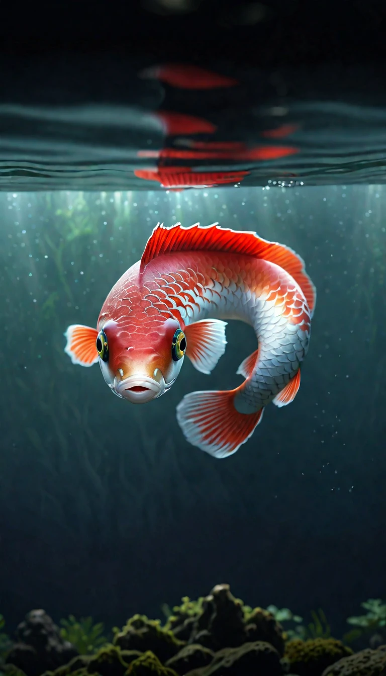 Panorama,河里有一种Mysterious Creatures:Red fish body,Human face,Mysterious Creatures, shrike, (best quality,4K,8K,High level,masterpiece:1.2),Ultra Detailed,(lifelike,Photo real,Photo real:1.37),Highly detailed animals,Complex patterns,Realistic lighting,Fantasy Creatures