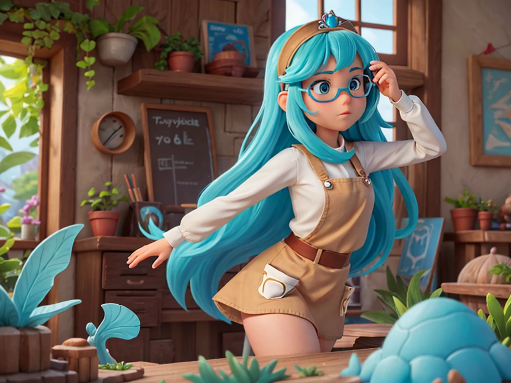 luna, the Princess of the Seas Description: luna é uma sereia corajosa e gentil, Known for her love of the ocean and its creatures. She is curious about the world above water and dreams of exploring dry land.. Physical characteristics: kor: young adult (equivalent to 18 human years) Height: cerca de 1,7 meters (from head to tail) physical build: Delicate and slender, with a long, elegant train. eyecolor: Sea Blue Hair: Long and wavy, in shades of blue and green. Tailpussy: Shiny scales in shades of blue and turquoise, with iridescent details. Environment 4: location: Undersea Kingdom Scenario Details: A coral palace with shell towers, underwater gardens with exotic plants, colorful fish swimming around, rays of sunlight filtering through the water, and magnificent rock formations. Air bubbles float across the scene, creating a magical effect. Character 5: name: Finn, the Inventor of the Village Description: Finn is a brilliant young inventor full of ideas, always creating gadgets to help your village. He's curious, determined and a little clumsy, but very loved by everyone. Physical characteristics: kor: adolescent (equivalent to 15 human years) Height: cerca de 1,6 metros physical build: Thin and slightly clumsy. eyecolor: Light Brown Hair: Light brown and messy, with a red bandana. vestimentas: Work apron with pockets full of tools, head protection glasses. Environment 5: location: Workshop in the Village Scenario details: A workshop full of incomplete tools and inventions, shelves full of parts and gears, a large blackboard with sketches of projects, a large window overlooking the bucolic village. Sunlight streams in through the window, lighting the dust in the air.