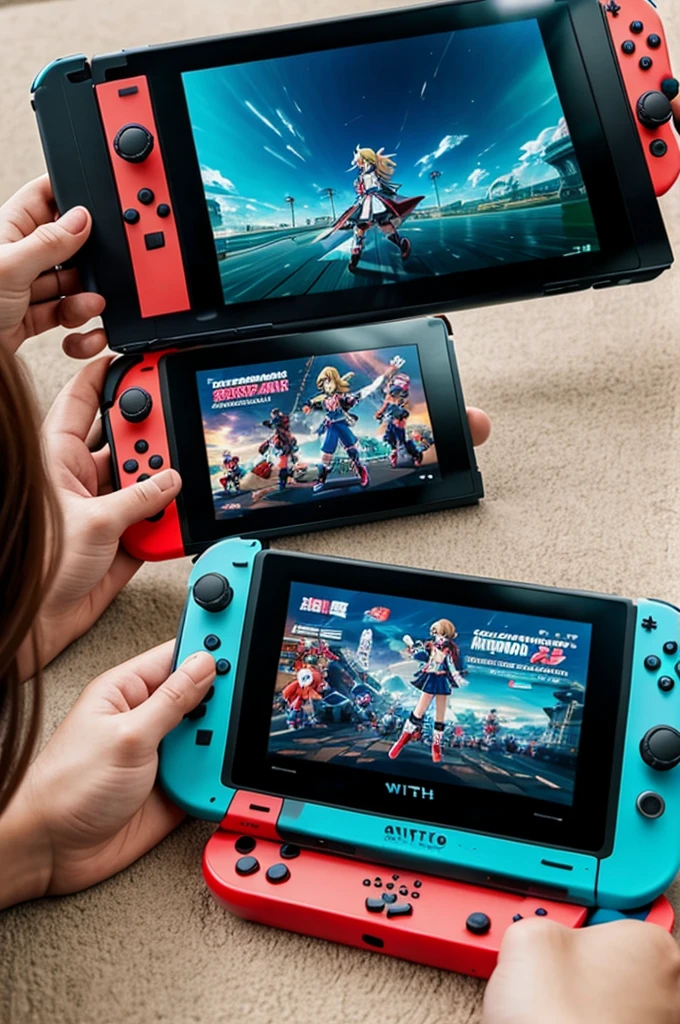 A Nintendo switch fused with a girl, anime style