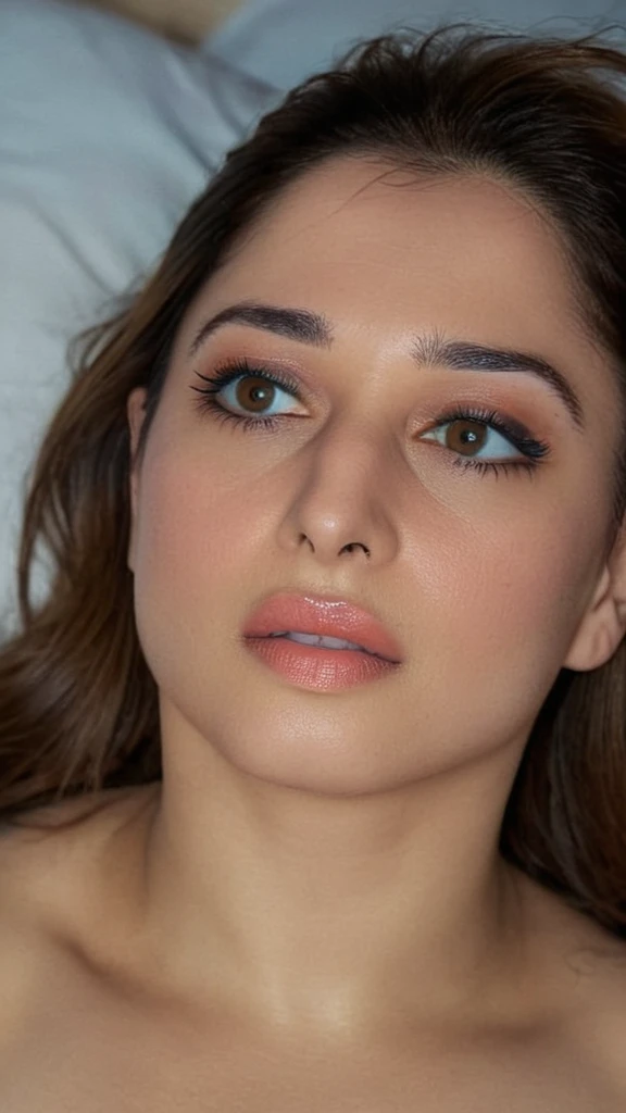 Top down view, (sexy breasts seen),nude woman in bed, looking up at viewer while he is fucking her, sexy expressions, moaning in pleasure, perfect eyes, sweat,no make up, nude, ready for orgasm, half body seen, just tired after fucking, highly detailed face, ((tamhwx woman)), beautiful eyes, vignette, 4k epic detailed, shot on kodak, 35mm photo, no focus, high budget, epic, gorgeous, film grain, grainy, (Raw photo:1.1), ((Full body Portrait)),free shaggy messy dense hair, ((tamhwx woman)) , (white, Minimalism but extremely beautiful:1.4), (intricate details, masterpiece, best quality:1.4) , looking at viewer, outdoors, day, highly detailed face, ((tamhwx woman)), beautiful black eyes, cute