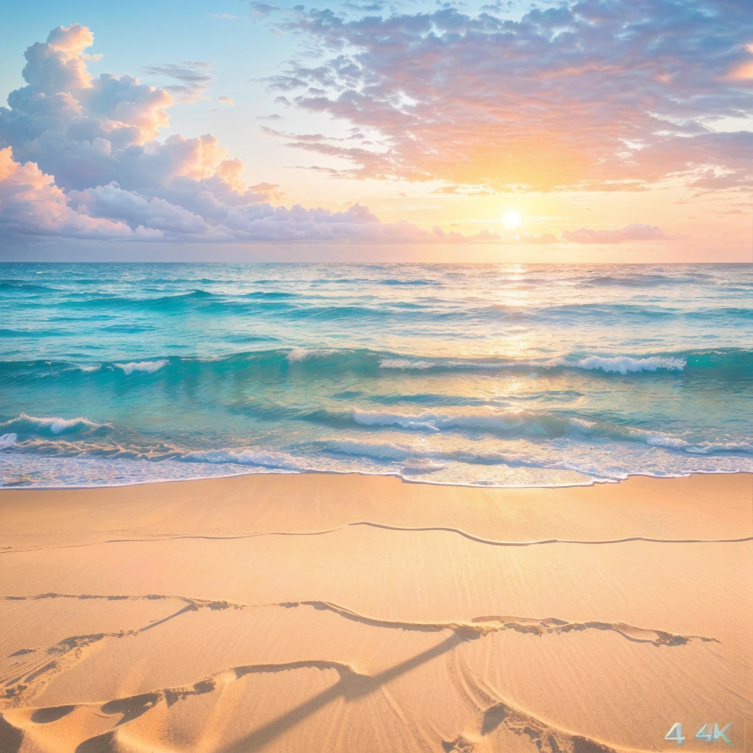 a beautiful serene beach scene at sunset, golden sand, calm turquoise ocean waves, dramatic cloudy sky, sun rays shining through, lush tropical palm trees, sandy beach, tranquil mediterranean landscape, stunning coastal scenery, (best quality,4k,8k,highres,masterpiece:1.2),ultra-detailed,(realistic,photorealistic,photo-realistic:1.37),HDR,UHD,studio lighting,ultra-fine painting,sharp focus,physically-based rendering,extreme detail description,professional,vivid colors,bokeh,landscape