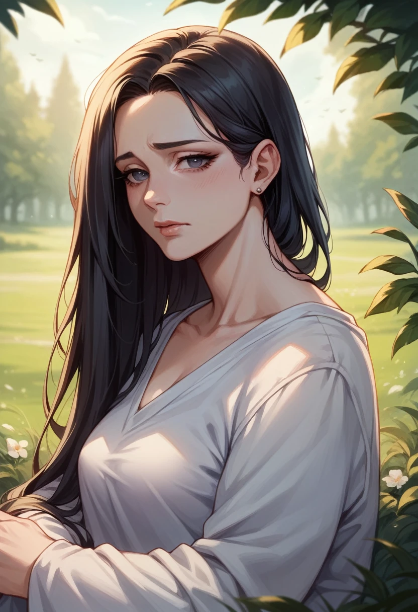 (((Masterpiece))), HD 4k resolution images, beautiful girl, Not blurry, I am sad, innocent, outdoor, enjoyable, black hair
