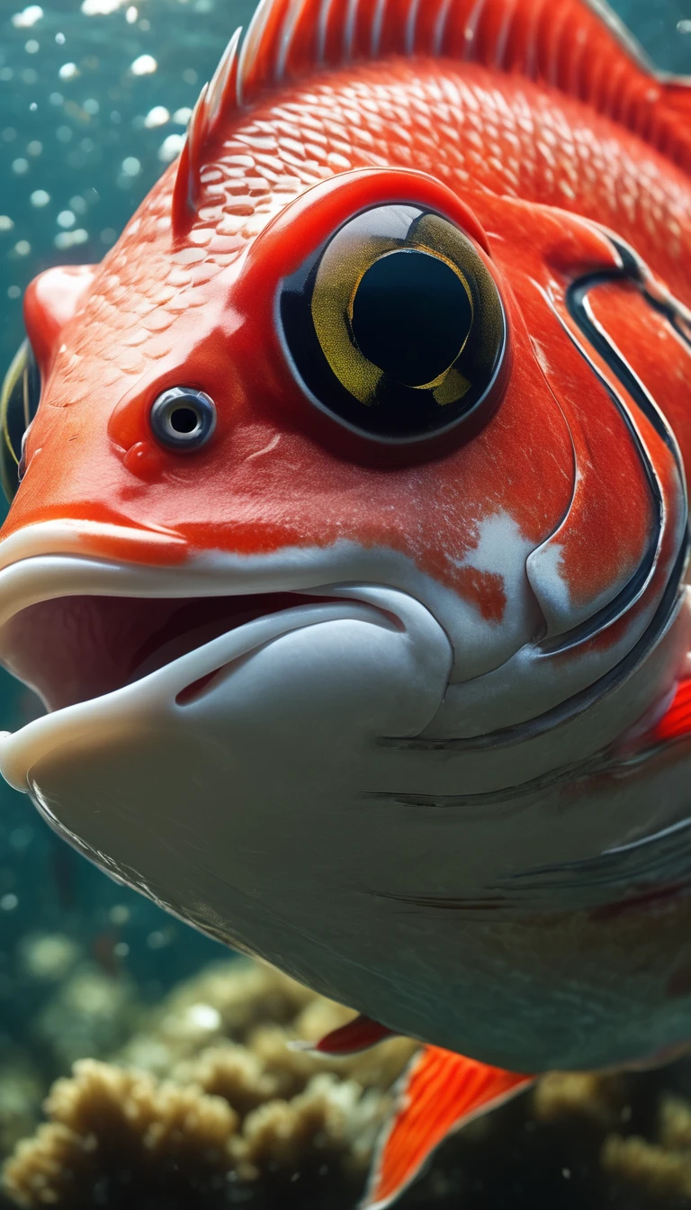 Panorama,河里有一种Mysterious Creatures:Red fish body,Fish head looks like a human face,Mysterious Creatures, shrike, (best quality,4K,8K,High level,masterpiece:1.2),Ultra Detailed,(lifelike,Photo real,Photo real:1.37),Highly detailed animals,Complex patterns,Realistic lighting,Fantasy Creatures