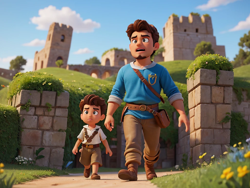 Detalhes do Personagem e Ambiente para Criação de Imagens disney pixar style
Personagem:

name: Davi, the Shepherd King Description: David is one of the most iconic characters in the Bible. Starting out as a young pastor, he is known for defeating the giant Goliath and eventually becoming king of Israel. David is brave, talented in music and poetry, and deeply devoted to God.
Physical characteristics:
kor: adolescent (during the battle with Goliath) or young adult (like king)
Height: cerca de 1,75 meters Physical construction: Strong and athletic, but with a young and vibrant appearance.
eyecolor: Light Brown Hair: Dark Brown and Curly Outfit: Simple shepherd&#39;s robe or royal clothing with a crown Ambience:

location: Vale of Elá (to the battle scene) ou Jerusalem (for a real scene)
Scenario details:
Vale of Elá: An open field with hills in the background, stones on the ground, soldiers on both sides watching, and Goliath in the background.
Jerusalem: A luxurious palace with stone columns, decorated rugs, Royal Throne, and views of the city in the background.
Style and Quality Artistic style: disney pixar style, with exaggerated features, swirly vibrant colors, and expressive details.
Paleta de cores: Variety of vivid and saturated colors, with earthy tones for battle and royal and majestic tones for the palace.
resolution: 4K ou superior, with high definition and clarity.
Proportions and anatomy: Stylized proportions characteristic of the Disney Pixar style, focusing on expressiveness and charm.
Texture and Details: Detailed textures on clothes, Skinned, body hair, and environment, with attention to specific elements of each scenario.
Final Instructions Each image must capture the essence of David and the environment, showing an immersive and magical scene. David&#39;s facial expression and posture should convey his courage, determination and devotion, while the setting must complement and enrich the visual narrative.