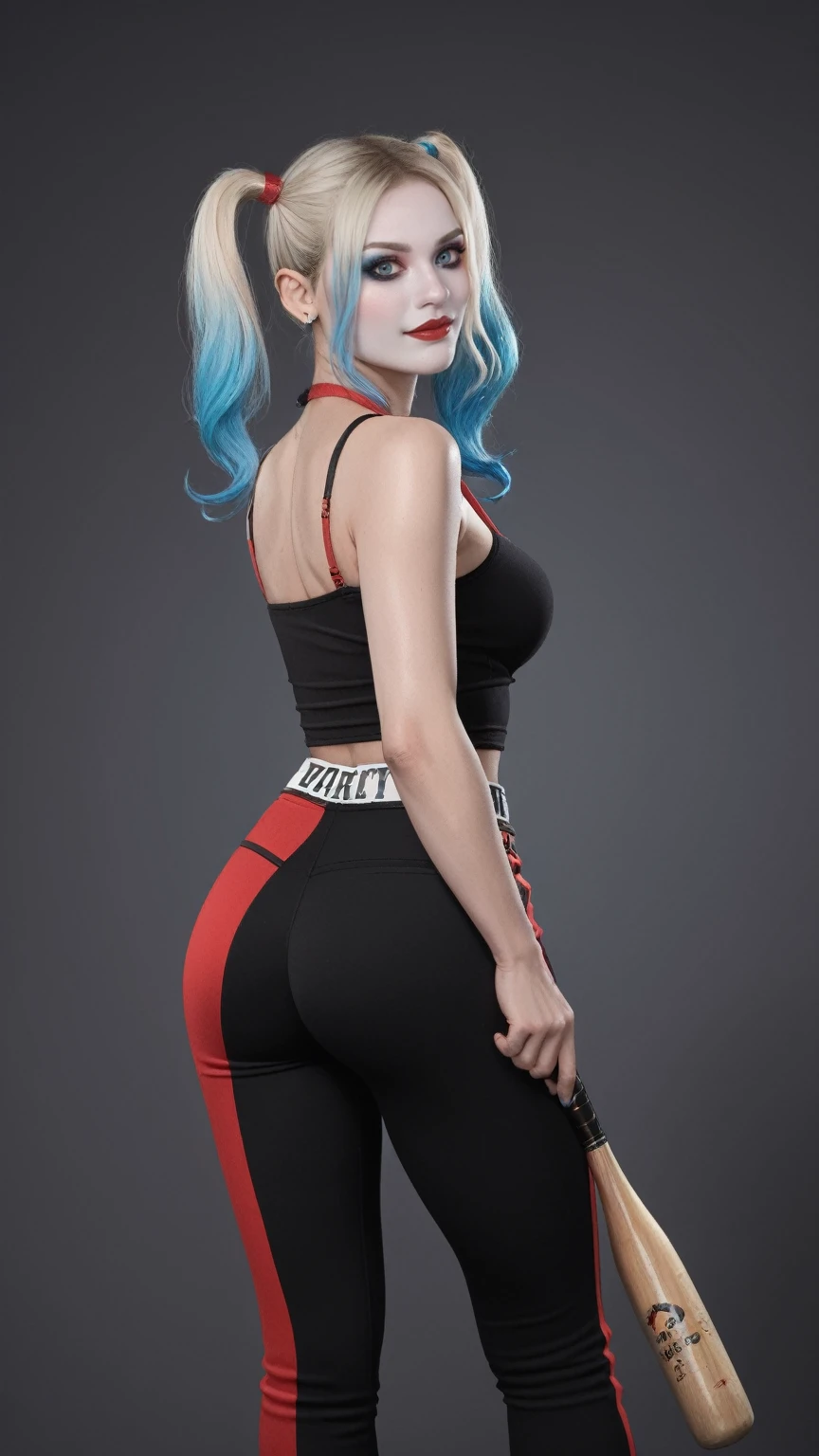 realistic,score_9, score_8_up, score_7_up, BREAK,
ass support, female, holding baseball bat, harley quinn,