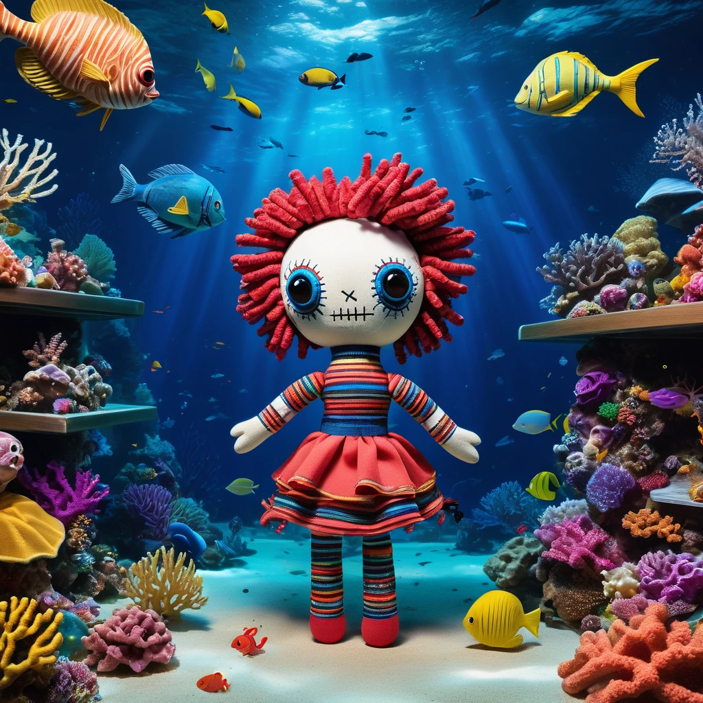 (knitted toy voodoo doll:1.5), (Voodoo Doll in an Underwater Research Station:1.3), (Clothing: aquatic researcher attire with marine patterns:1.0), (Accessories: enchanted sonar emitting blue waves, floating sea creatures:1.1), (background: advanced underwater station with panoramic ocean views, marine labs, and colorful coral reefs:1.2), best quality, masterpiece, detailed soft oil painting, detailed background, dramatic cinematic lighting, soft edge lighting, professional, dramatic lighting, hard edge lighting,
ultra quality, 4k,masterpiece, best quality, 8k, ultra highres, highres, extremely detailed