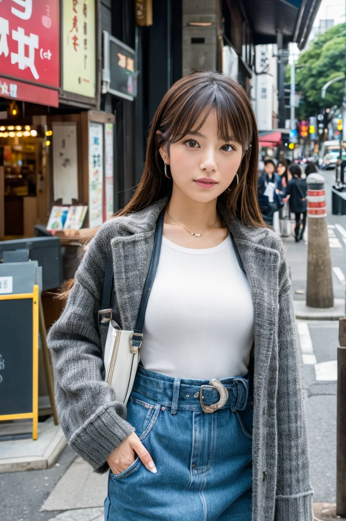 ((Highest quality)), ((masterpiece)), (detailed), Japanese,Street Corner,Beauty,OL,Tokyo