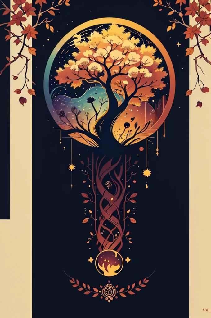 circular tree,four seasons,spring,summer,autumn,winter,leaves,roots,branches,trunk,ornate border,decorative,digital illustration,artwork,movement,time,swirling background,dark background,vibrant colors,natural,life cycle,growth,change,nature,life,peace,harmony,spirituality,symbolism,digital art,illustration,painting,graphic design,art,design,digital media,online art,visual art,fine art,fantasy
