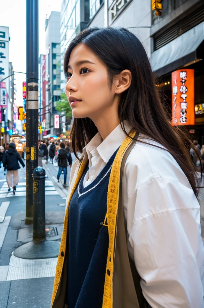 ((Highest quality)), ((masterpiece)), (detailed), Japanese,Street Corner,Beauty,OL,Tokyo