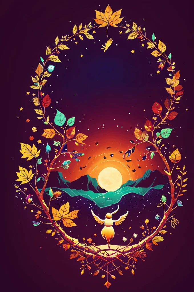 circular tree,four seasons,spring,summer,autumn,winter,leaves,roots,branches,trunk,ornate border,decorative,digital illustration,artwork,movement,time,swirling background,dark background,vibrant colors,natural,life cycle,growth,change,nature,life,peace,harmony,spirituality,symbolism,digital art,illustration,painting,graphic design,art,design,digital media,online art,visual art,fine art,fantasy