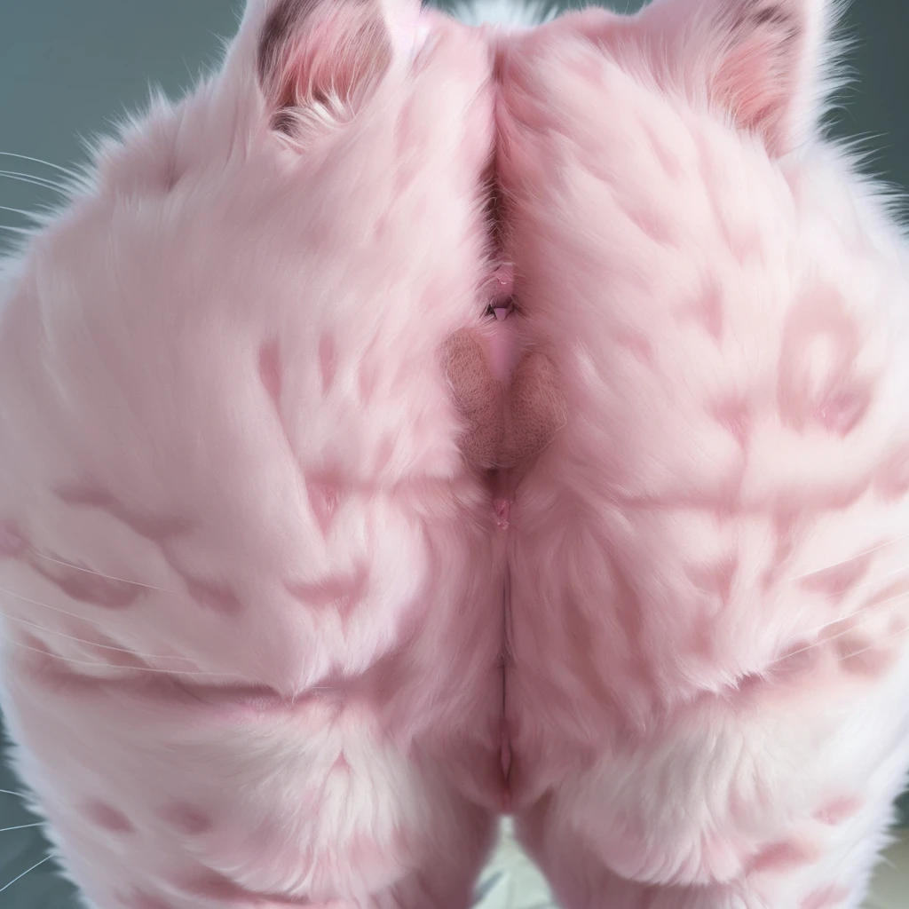 Hyperrealistic photo, ((without deformations)), high resolution, f/15 with great depth of field, sexy kitten, (cat fur) big, clear eyes, opening her fat and perfect anus, butt, (looking at the camera: 1.4) anal fluids (((very juicy and pink cat anus, very dilated and details 0.9 thick))) NSFW, ((ultra realistic cat fur: 1.8))