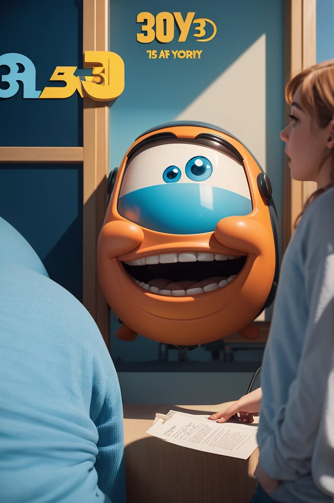 Pixar-inspired 3D poster capturing a scene of a 30-year-old woman