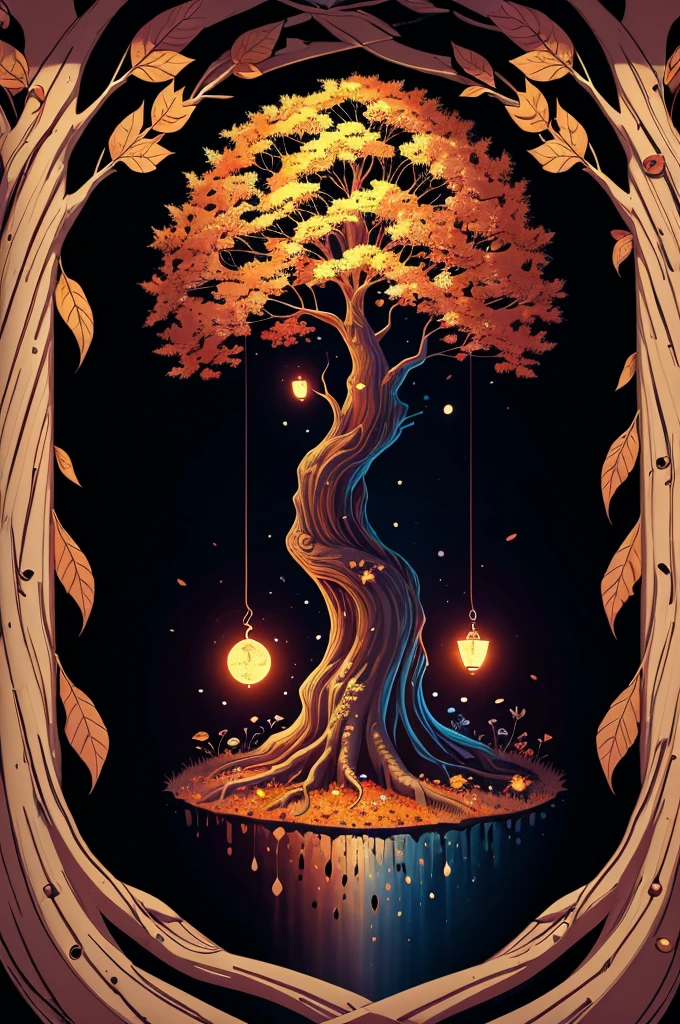 circular tree,four seasons,spring,summer,autumn,winter,leaves,roots,branches,trunk,ornate border,decorative,digital illustration,artwork,movement,time,swirling background,dark background,vibrant colors,natural,life cycle,growth,change,nature,life,peace,harmony,spirituality,symbolism,digital art,illustration,painting,graphic design,art,design,digital media,online art,visual art,fine art,fantasy