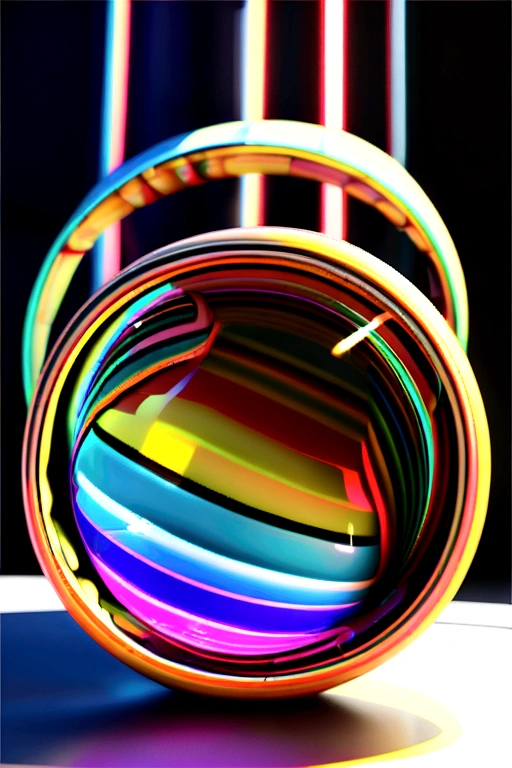 Multiple color glass spheres floating inside of box ,perspective, 3D ,digital art.