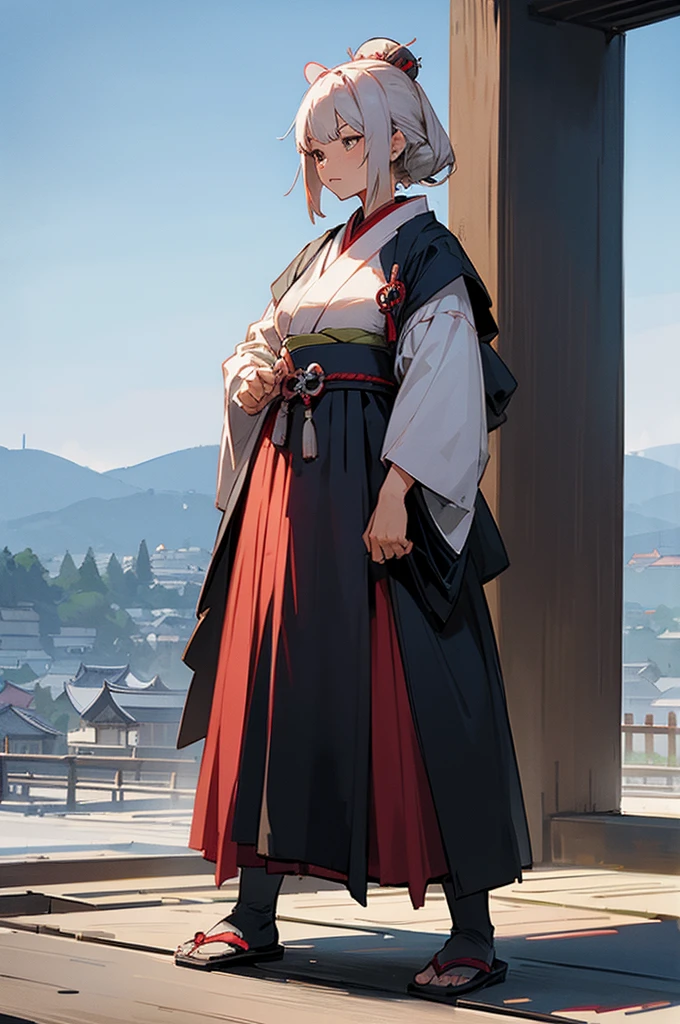 Old Women , Female, samurai Clothing, Standing pose, Town background,