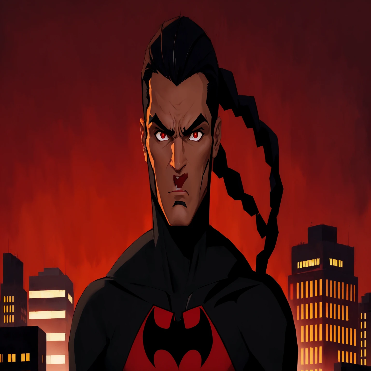 batman the animated series, robin, genndy tartakovsky, batman beyond, in batman, arian, official art, damian kryzwonos, menacing look, raven, darius puia, fan art, by Juan O'Gorman, red son, akatsuki akira, selina, he's very menacing and evil, hannah yata, avatar image