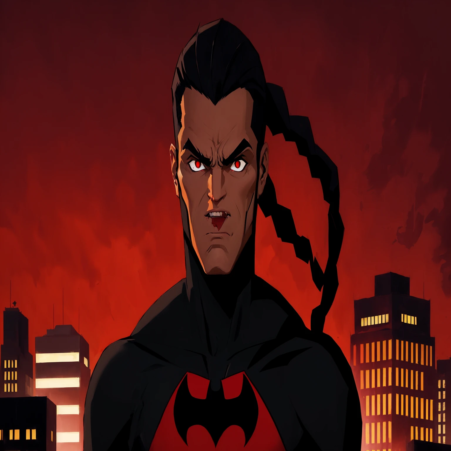 batman the animated series, robin, genndy tartakovsky, batman beyond, in batman, arian, official art, damian kryzwonos, menacing look, raven, darius puia, fan art, by Juan O'Gorman, red son, akatsuki akira, selina, he's very menacing and evil, hannah yata, avatar image