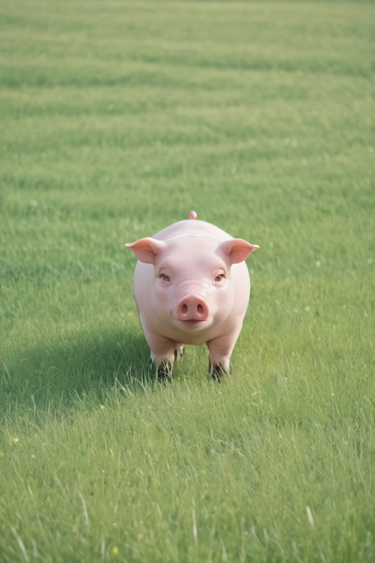 realistic,score_9, score_8_up, score_7_up, BREAK,
In this whimsical scene, an ultimate pink pig is depicted frolicking on the grass. The pig is exceptionally large, almost colossal in size, with a shiny, glossy pink coat that reflects the sunlight. Its features are exaggeratedly cute, with big, sparkling eyes and a cheerful, snorting expression. The pig is surrounded by a lush green field, with wildflowers dotting the landscape, adding a vibrant splash of color to the scene. The pig appears to be enjoying the fresh air and the feel of the grass beneath its hooves, embodying a sense of joy and playfulness in this idyllic setting.