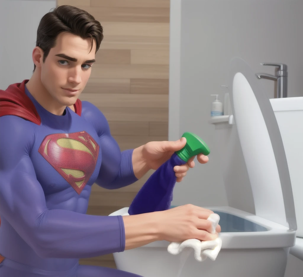 superman cleaning bathroom