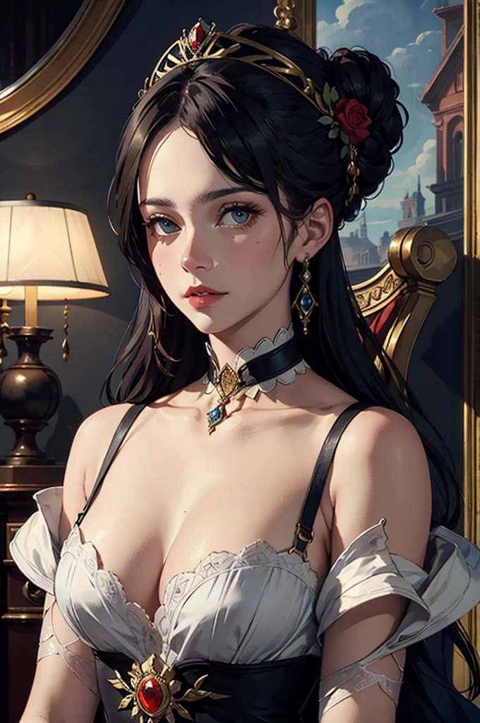 ((best quality)), ((masterpiece)), (detailed), Queen Salomè as in moreau's picture, sensual, elegant, on her face a serious and sad expression