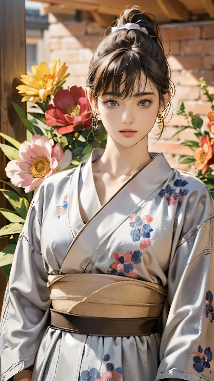 (8K、Raw photo、Highest quality、Masseter muscle area:1.2)、Ultra-detailed、Ultra-high resolution、(Realistic、Realistic photos:1.37)、Portrait、High-resolution RAW color photos、Professional photography、hVery detailed and beautiful、Very detailed、8K Picture Wallpaper、Amazingly detailed、Large file size、Official Art、HVery detailed CG Unity 8K wallpapers、hVery detailed beautiful girl、Very detailed顔、Very detailed目、Very detailed皮膚、Very detailed指、hVery detailed nose、Very detailed詳細な口、Perfect Anatomy、Detailed Background、Detailed clothing、1 girl、(20:1.2)、20th Generation、cute、Realistic bPetite、White skin、Glowing Skin、The body is slim、Black-haired、((short hair))、((ponytail))、(Blunt bangs: 1.2)、cute、Zola々right、cute faces、A vivid face、Delicate eyes、Source Order、((A beautiful woman wearing a neat floral kimono))、(((No good)))、(((Full nudity)))、((Full Body Shot))、((A dreamy look))、Earrings、necklace、Looking into the camera、Cowboy Shot、Positive、Standing posture、Contrapo、Dynamic Lighting、((Firm D-cup milk))、