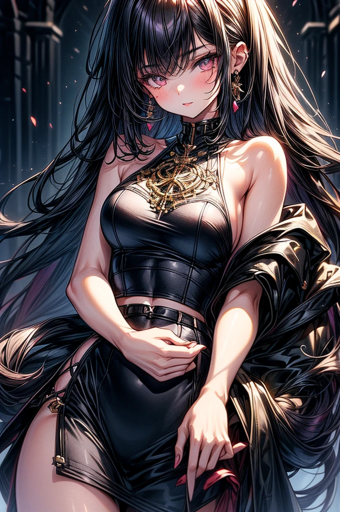 ((highest quality)),(ultra high resolution),(Super detailed),(detailed description),((best CG)),(best work of art),super precision art, great drawing art,(Art with precise details:1.5), (ung girl:1.5), beautiful and well-shaped face:1.5,(Beautiful skin with precise and detailed depiction:1.6),(sleeveless halter neck crop shirt, knee length gym shorts ),gorgeous, masterpiece, best quality, high-resolution, finely detailed, extremely detailed and beautiful, distinct-image, 1 girl, 16 year old teen, solo, sharp facial features, oval shaped face. cherry pink lips, lightly tanned white skin. velvet-colored eyes, C-cup breasts, tall height(175cm), slim yet chiseled body type, short shoulder length dark violet-black hair, small narrow waist, long and slender legs, curvy wide hips, elegant gothic courtyard setting