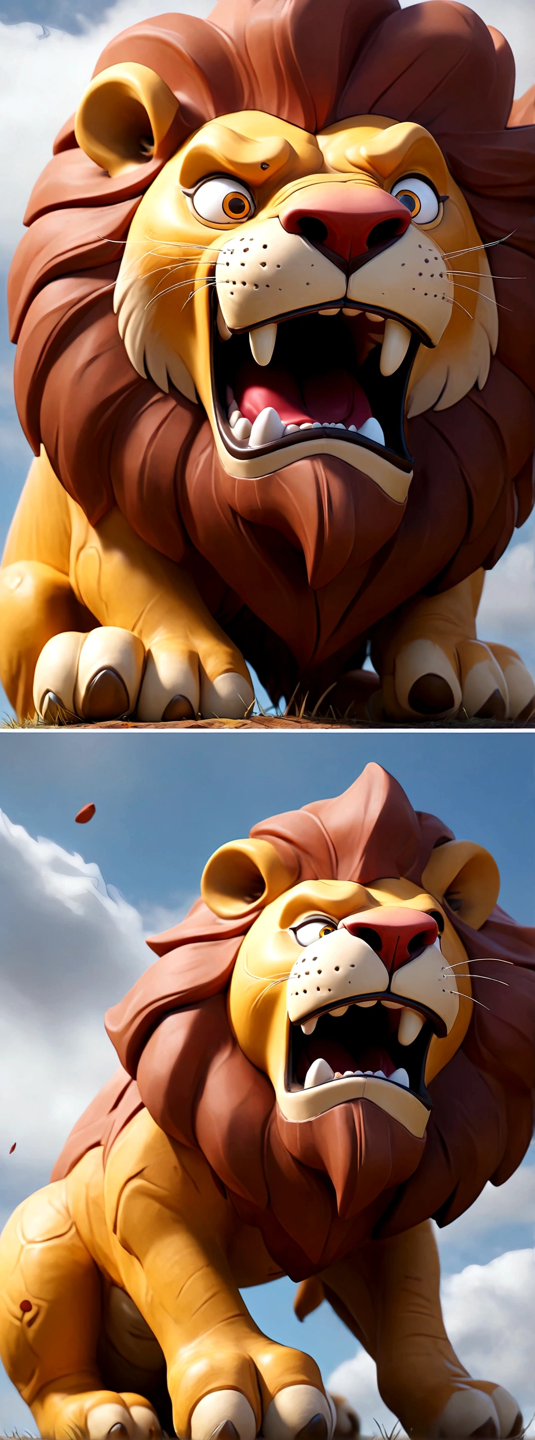 Abstract lion on its side and telling Aurex to come out of his body