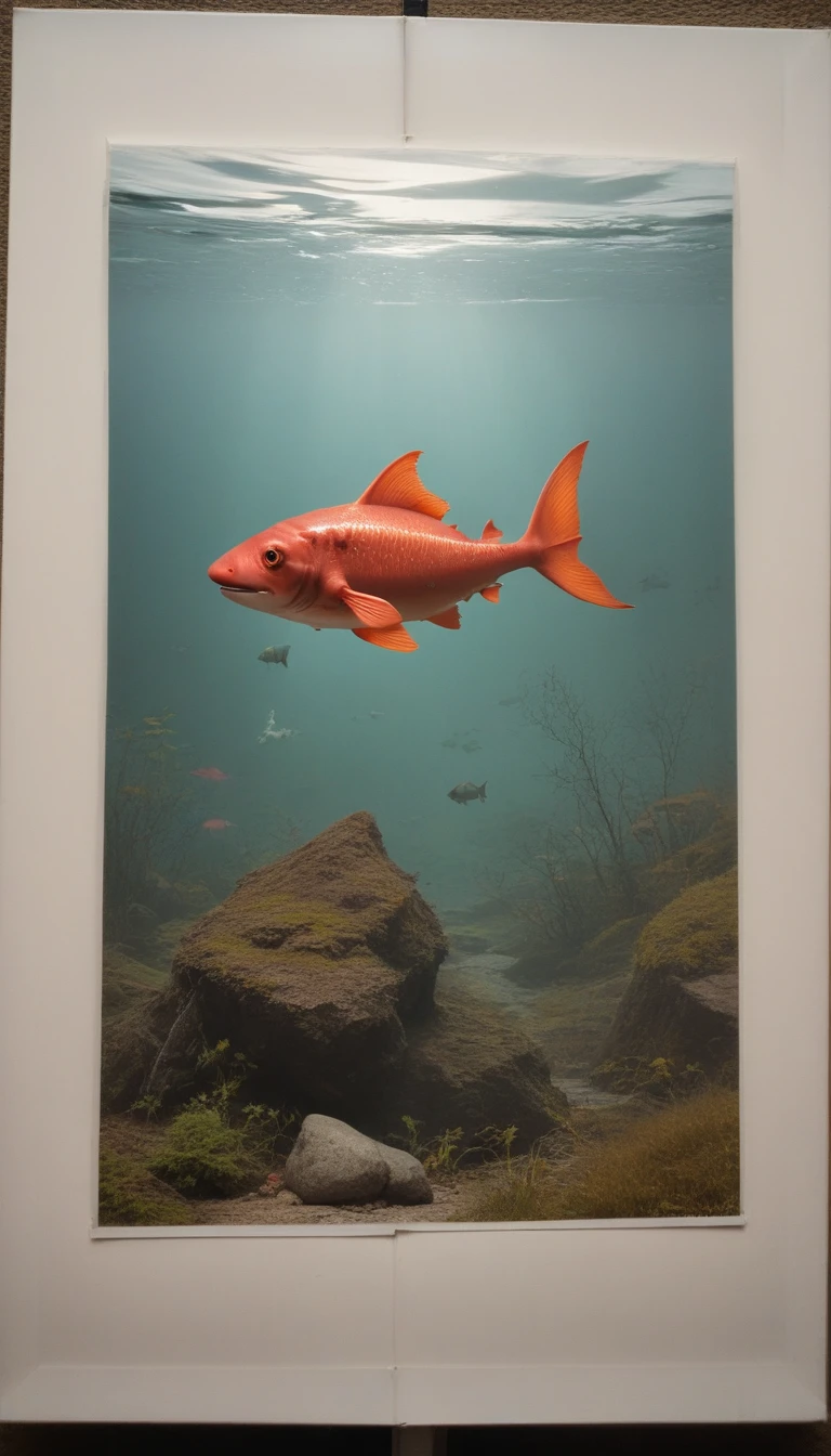 Panorama,河里有一种Mysterious Creatures:Red fish body,Fish head looks like a human face,Mysterious Creatures, shrike, (best quality,4K,8K,High level,masterpiece:1.2),Ultra Detailed,(lifelike,Photo real,Photo real:1.37),Highly detailed animals,Complex patterns,Realistic lighting,Fantasy Creatures