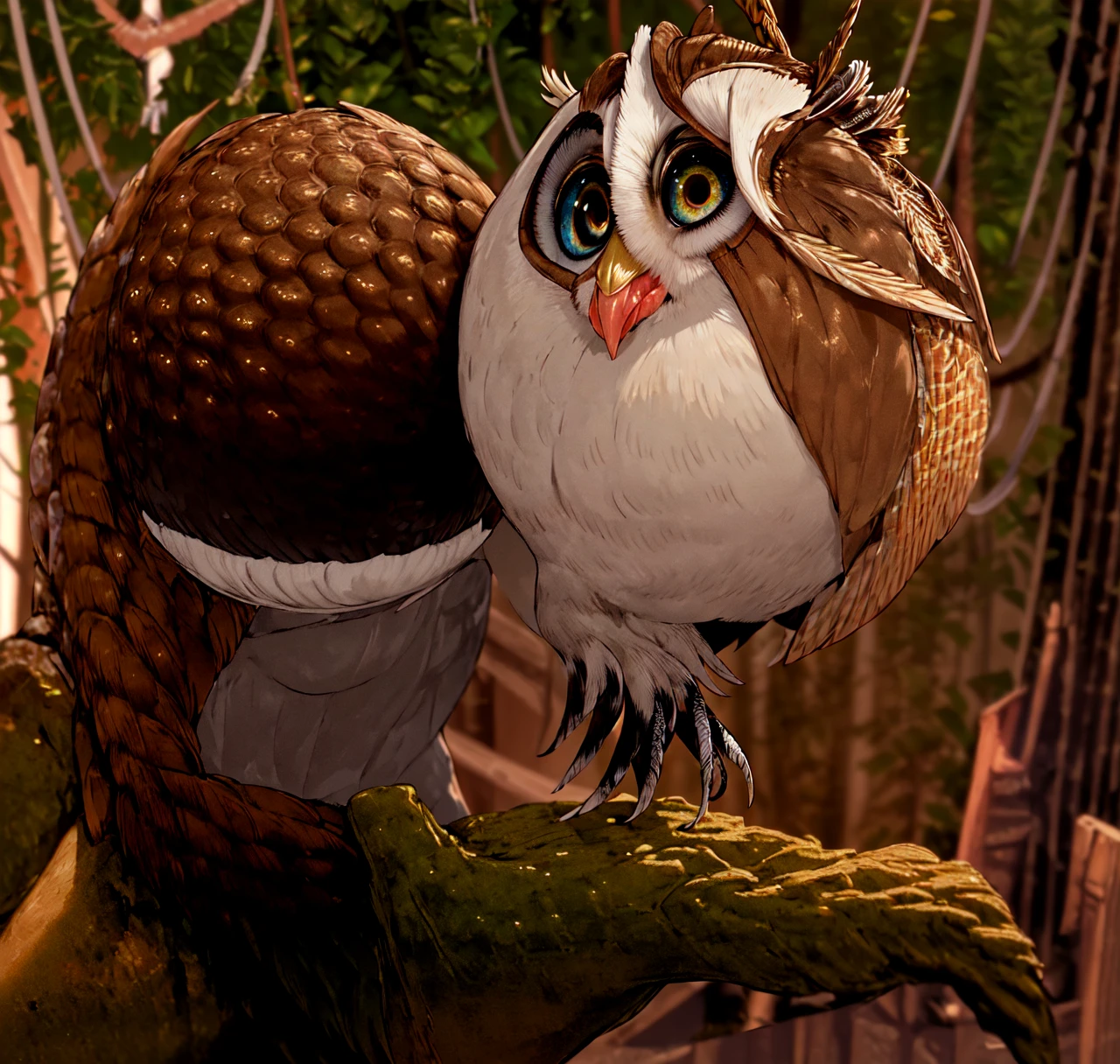 ((best quality)), ((highly detailed)), masterpiece, absurdres, (detailed eyes, deep eyes), owl, female, best quality, masterpiece, great hgreay owl, twilight, balls. Cock, hung penis, nsfw, talons, feral, solo