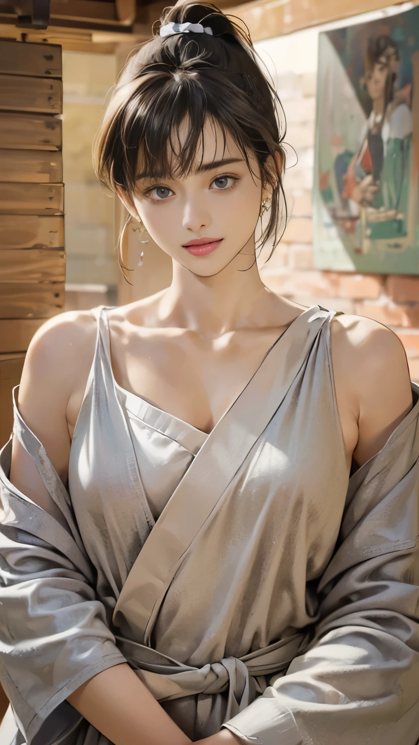 (8K、Raw photo、Highest quality、Masseter muscle area:1.2)、Ultra-detailed、Ultra-high resolution、(Realistic、Realistic photos:1.37)、Portrait、High-resolution RAW color photos、Professional photography、hVery detailed and beautiful、Very detailed、8K Picture Wallpaper、Amazingly detailed、Large file size、Official Art、HVery detailed CG Unity 8K wallpapers、hVery detailed beautiful girl、Very detailed顔、Very detailed目、Very detailed skin、Very detailed指、hVery detailed nose、Very detailed mouth、Perfect Anatomy、Detailed Background、Detailed clothing、1 girl、(20:1.2)、20th Generation、cute、Realistic bPetite、White skin、Glowing Skin、The body is slim、Black-haired、((short hair))、((ponytail))、(Blunt bangs: 1.2)、cute、Zola々right、cute faces、A vivid face、Delicate eyes、Source Order、((Bathrobe naked))、(((Full nudity)))、((Not wearing pants))、((Shoulders are exposed:1.5))、((A woman rubs her breasts with both hands))、((Put your arms behind your head))、((Plain Feet))、((Full Body Shot))、((A dreamy look))、((Surrounded by many men))、((Man hugging from behind))、((Having her breasts massaged))、((obtain))、((Staring at a man))、((Watchmen))、Earrings、necklace、Looking into the camera、Cowboy Shot、Positive、Standing posture、Contrapo、Dynamic Lighting、((Firm D-cup milk))、
