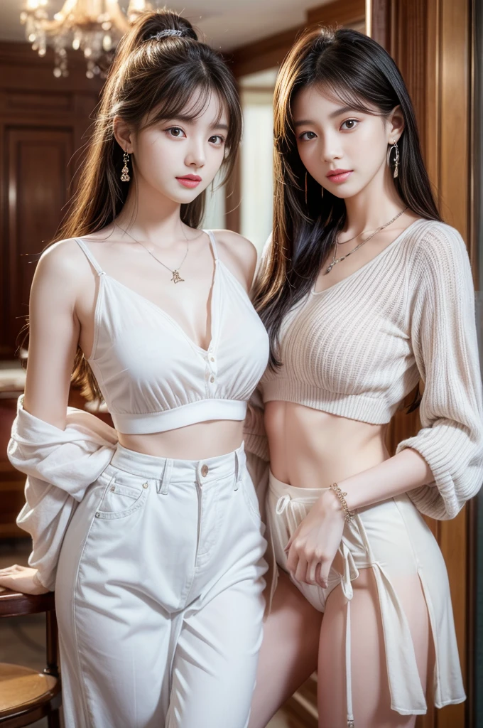 practicalphotography,22 years old,portrait,full Body,Korean,(Mature:1.3),2 girl,beautiful girl,arrogant,Sitting in a large classroom chair,(necklace、earrings、bracelet:1.1),(Environmental details:1.3),(Original image、CG Unity、photography、Ultra-practical details、Clear focus、Delicate skin、4K、high resolution、masterpiece、Best quality、practical、Energetic:1.2),(8K、4K、Ultra-high quality、high resolution、major、ish、dramatic),Detailed home background