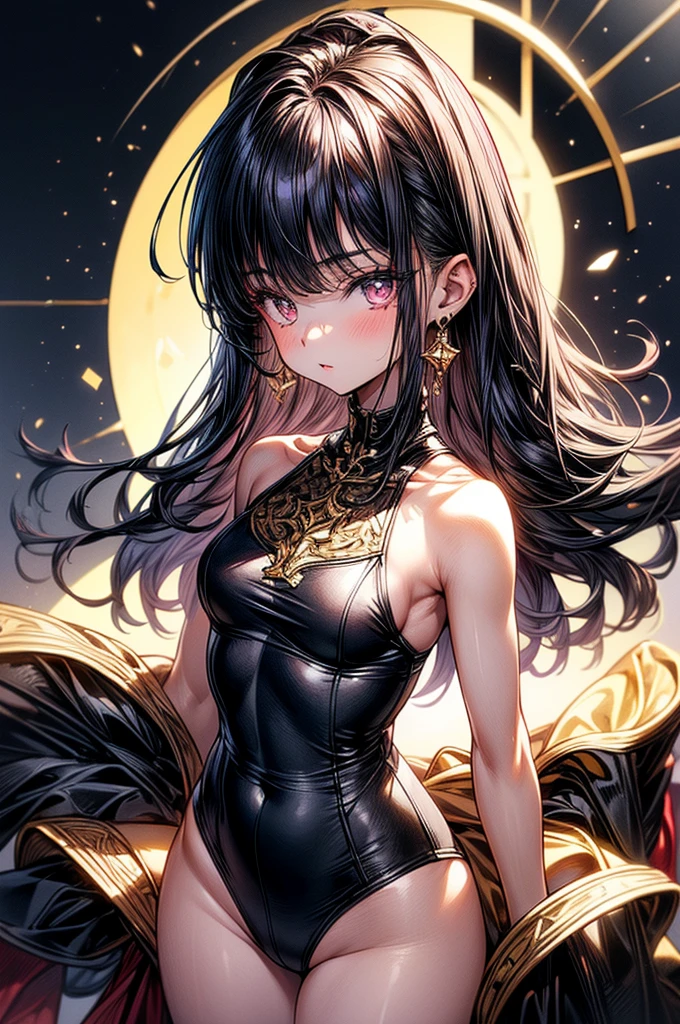 ((highest quality)),(ultra high resolution),(Super detailed),(detailed description),((best CG)),(best work of art),super precision art, great drawing art,(Art with precise details:1.5), (1 young girl:1.5), beautiful and well-shaped face:1.5,(Beautiful skin with precise and detailed depiction:1.6),(sleeveless halter neck crop shirt, knee length gym shorts ),gorgeous, masterpiece, best quality, high-resolution, finely detailed, extremely detailed and beautiful, distinct-image, 1 girl, 16 year old teenager, solo, sharp facial features, oval shaped face. cherry pink lips, lightly tanned white skin. velvet-colored eyes, C-cup breasts, tall height(175cm), slim yet chiseled body type, short shoulder length dark violet-black hair, small narrow waist, long and slender legs, curvy wide hips, elegant gothic courtyard setting
