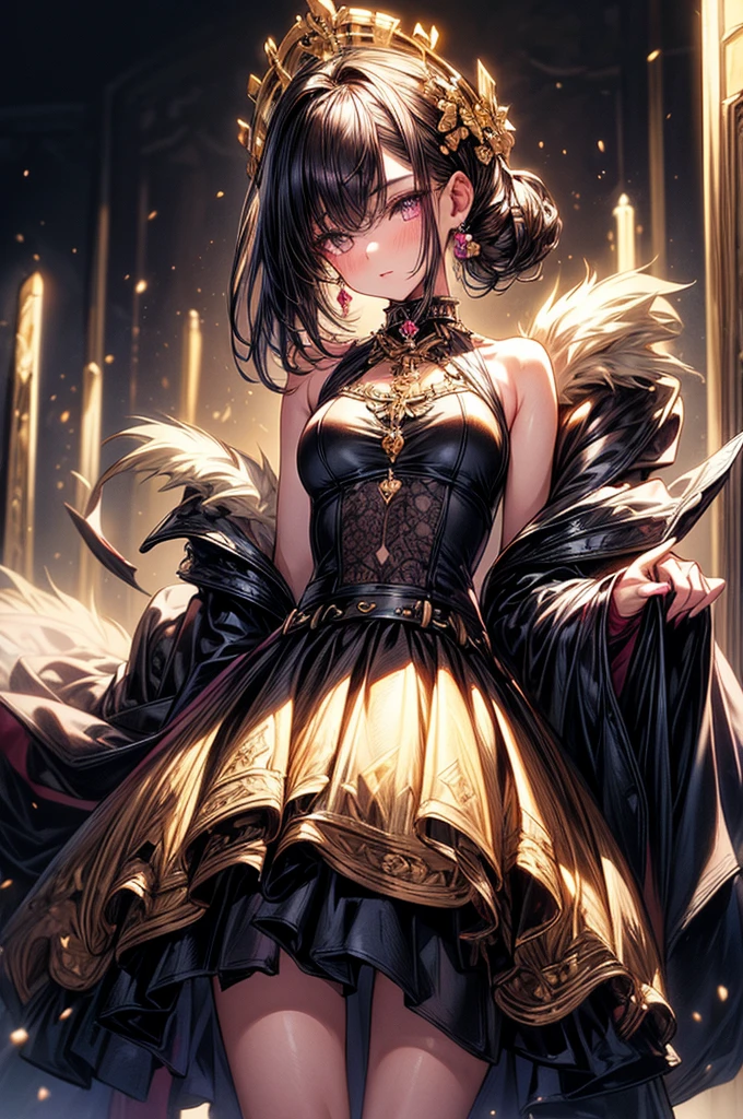 ((highest quality)),(ultra high resolution),(Super detailed),(detailed description),((best CG)),(best work of art),super precision art, great drawing art,(Art with precise details:1.5), (1 young girl:1.5), beautiful and well-shaped face:1.5,(Beautiful skin with precise and detailed depiction:1.6),(sleeveless halter neck crop shirt, knee length gym shorts ),gorgeous, masterpiece, best quality, high-resolution, finely detailed, extremely detailed and beautiful, distinct-image, 1 girl, 16 year old teenager, solo, sharp facial features, oval shaped face. cherry pink lips, lightly tanned white skin. velvet-colored eyes, C-cup breasts, tall height(175cm), slim yet chiseled body type, short shoulder length dark violet-black hair, small narrow waist, long and slender legs, curvy wide hips, elegant gothic courtyard setting
