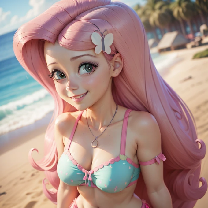 Fluttershy bikini, Fluttershy Equestria girls, Fluttershy curvy, sexy bikini rojo, Fluttershy cute, cute panties, smiling, cute blush, cuerpo completo, cute