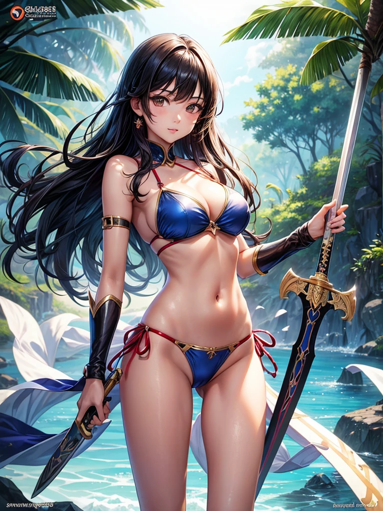 Beautiful Asian girl, 18 years old, bikini knight girls, sexy lady, medium breasts, camel toe, long sword,