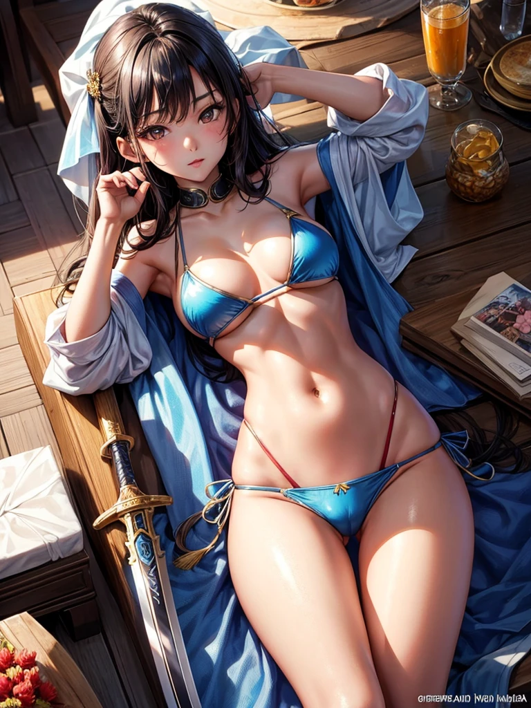 Beautiful Asian girl, 18 years old, bikini knight girls, sexy lady, medium breasts, camel toe, long sword,
