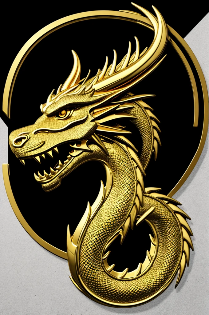 Make a Golden Dragon Logo that only shows the head from the side and the background is only black