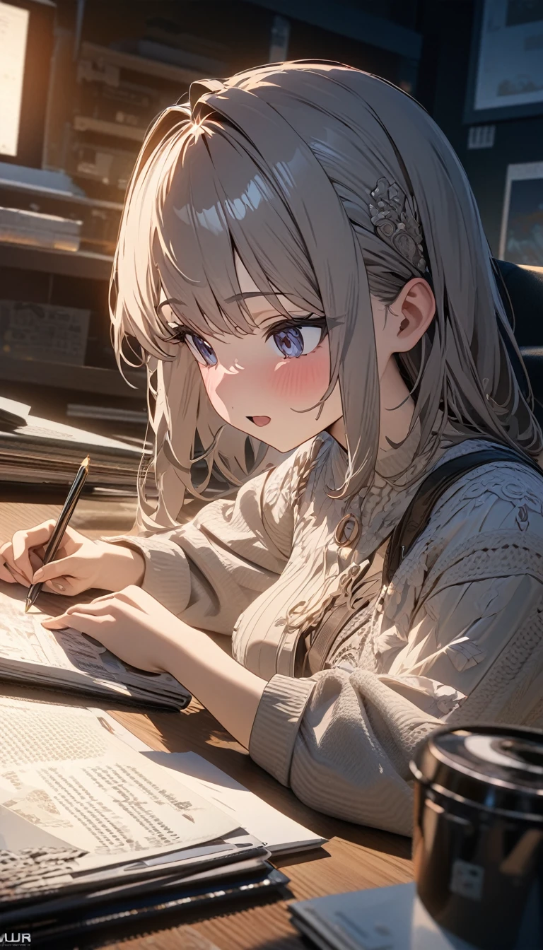 ((masterpiece, best quality)), very aesthetic, ultra detailed, intricate details, highly detailed, UHD, HDR, 8K, perfect face, 1girl, studying in a lofi room, (newest anime art style)