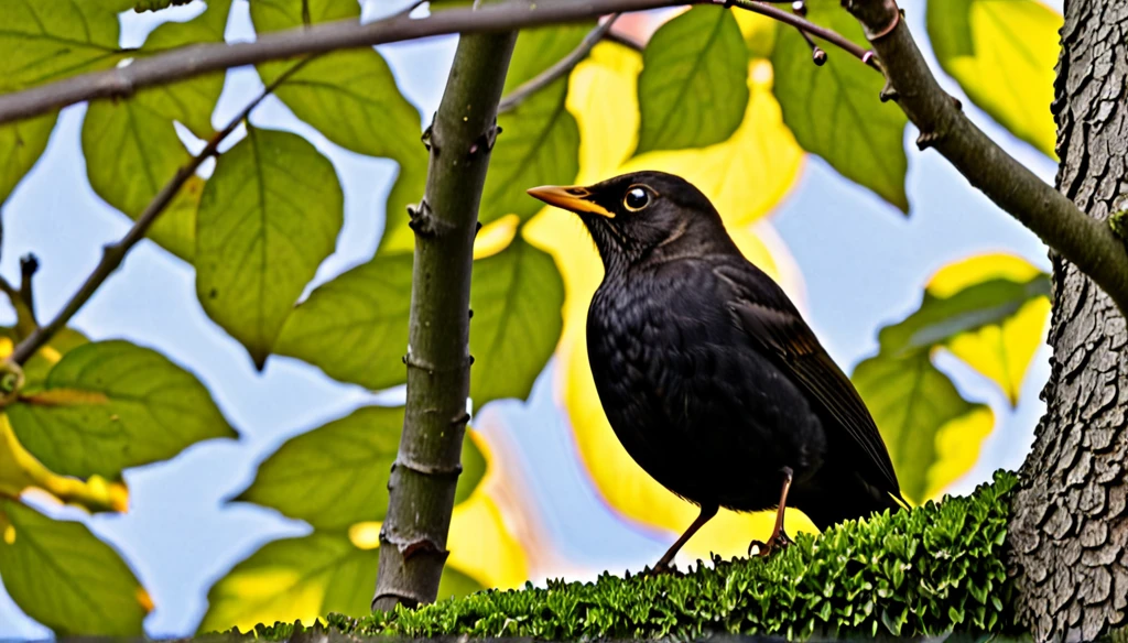 a peeping blackbird