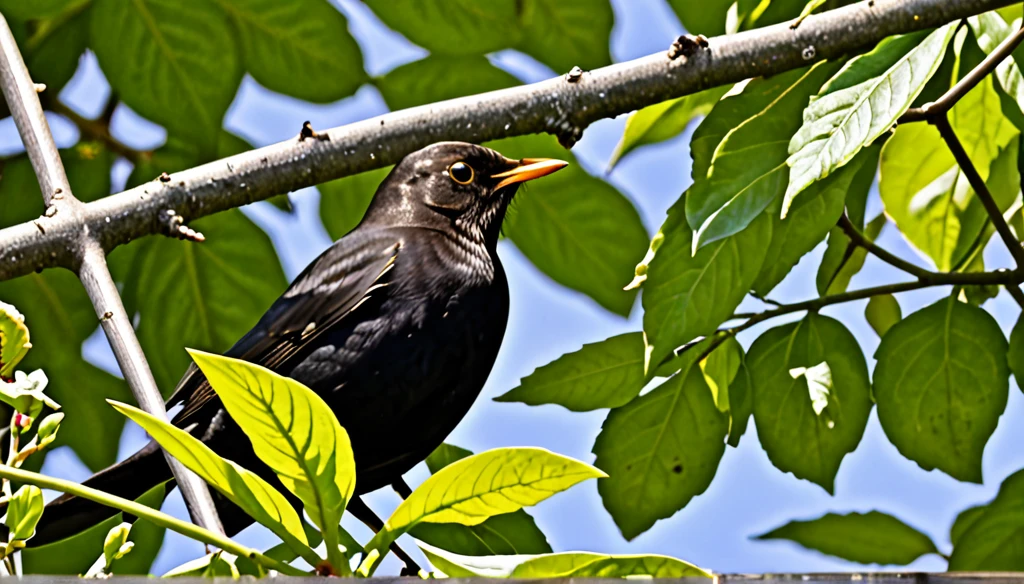 a peeping blackbird