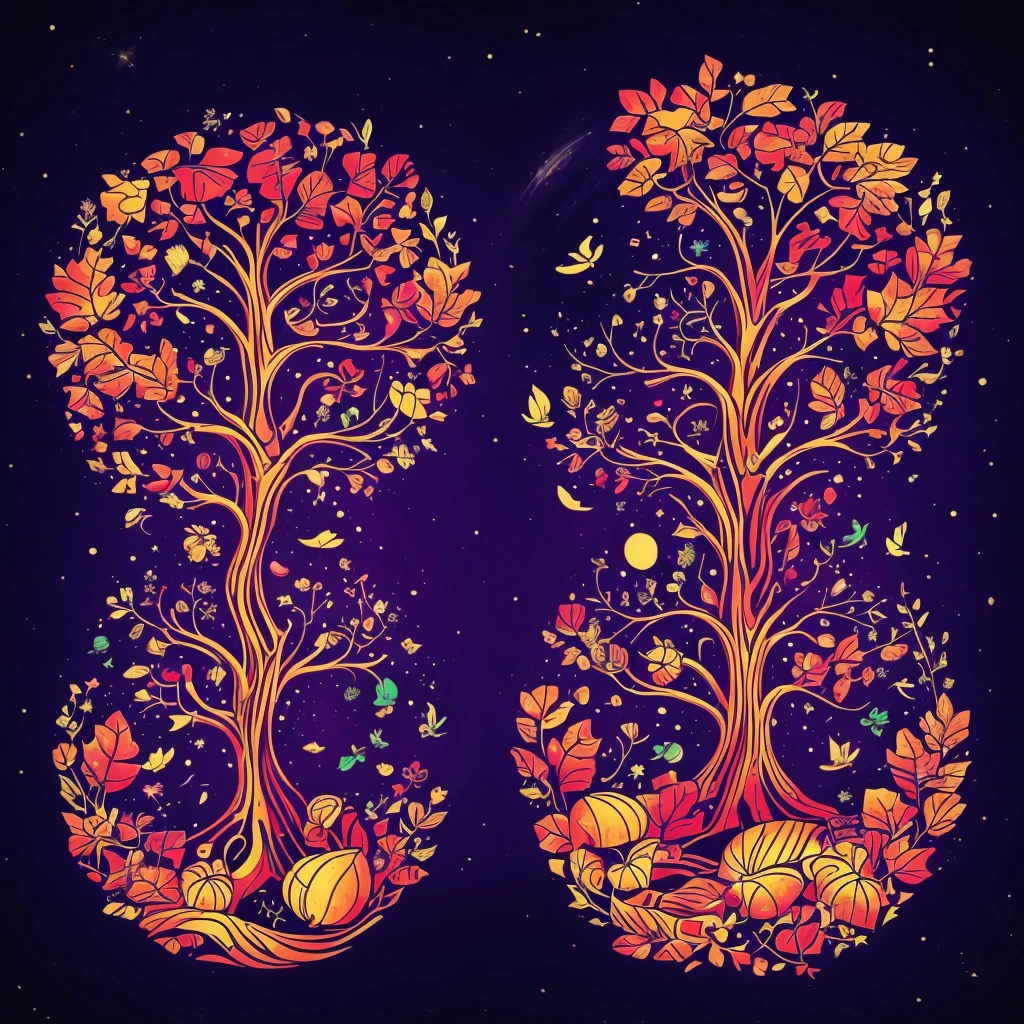 circular tree,four seasons,spring,summer,autumn,winter,leaves,roots,branches,trunk,ornate border,decorative,digital illustration,artwork,movement,time,swirling background,dark background,vibrant colors,natural,life cycle,growth,change,nature,life,peace,harmony,spirituality,symbolism,digital art,illustration,painting,graphic design,art,design,digital media,online art,visual art,fine art,fantasy