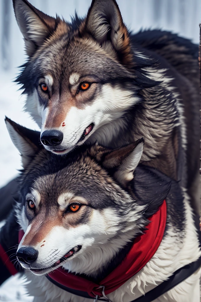 Aggressive wolf with red eyes