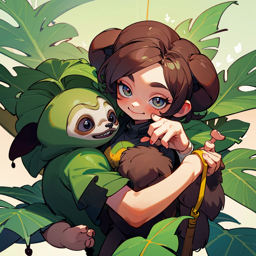 cute baby sloth hanging a human finger, close up, vibrant, single index finger