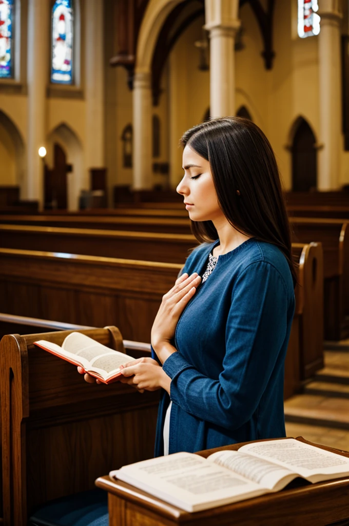 Woman praying in church