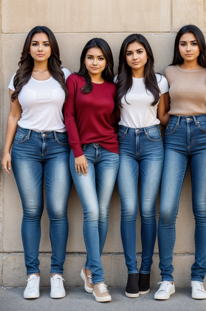Hello, Help me create an image of Mexican people of different ages and with different dressing styles. Everyone has a different complexion, some are heavier and some are thinner. Some wear jeans and basic t-shirts and others wear sweaters and pants.. 