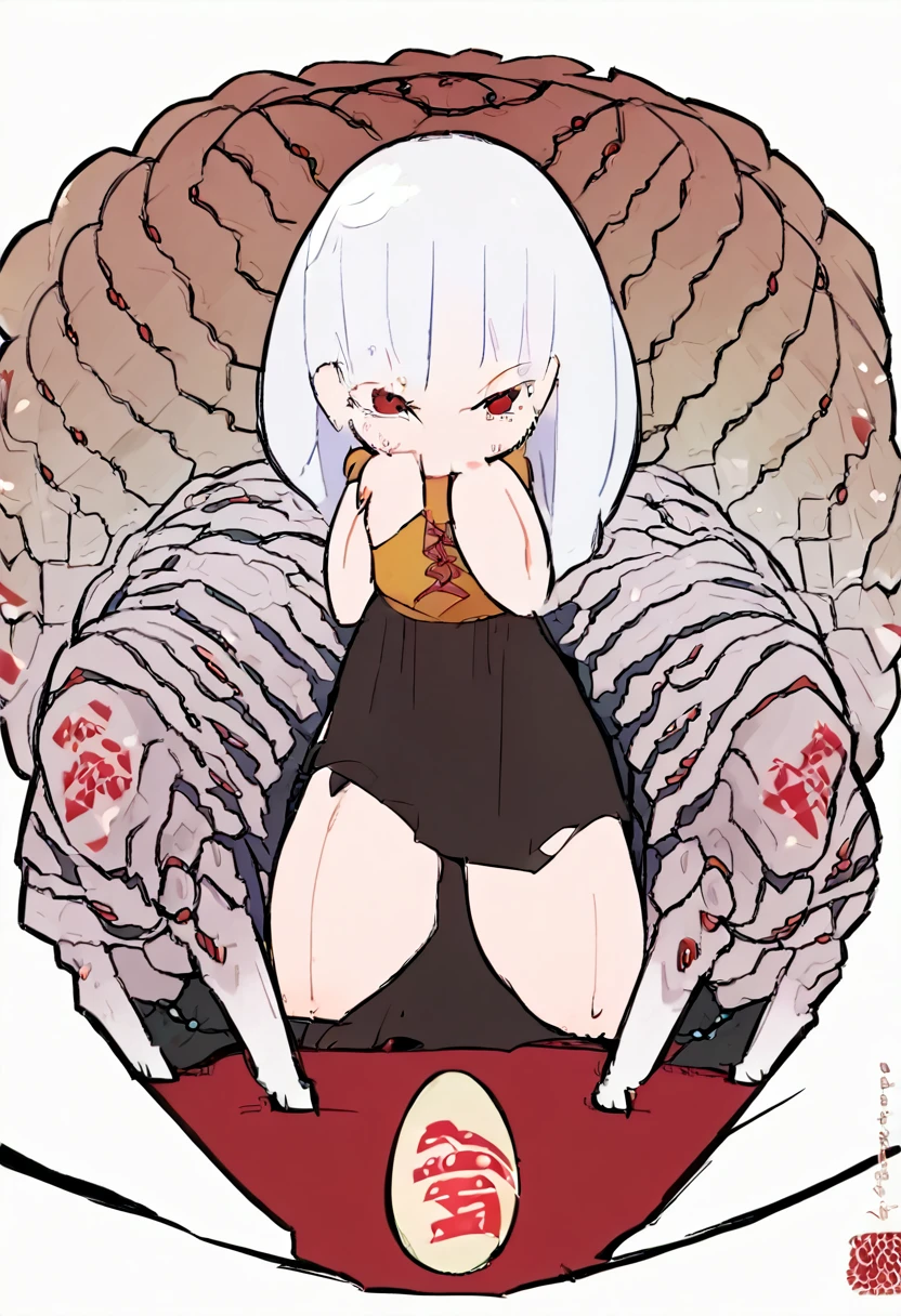 Sex, insect rapes girl, pov female, laying eggs in a girl, White hair, black red eyes, semi nude, разорватая cloth, cloth