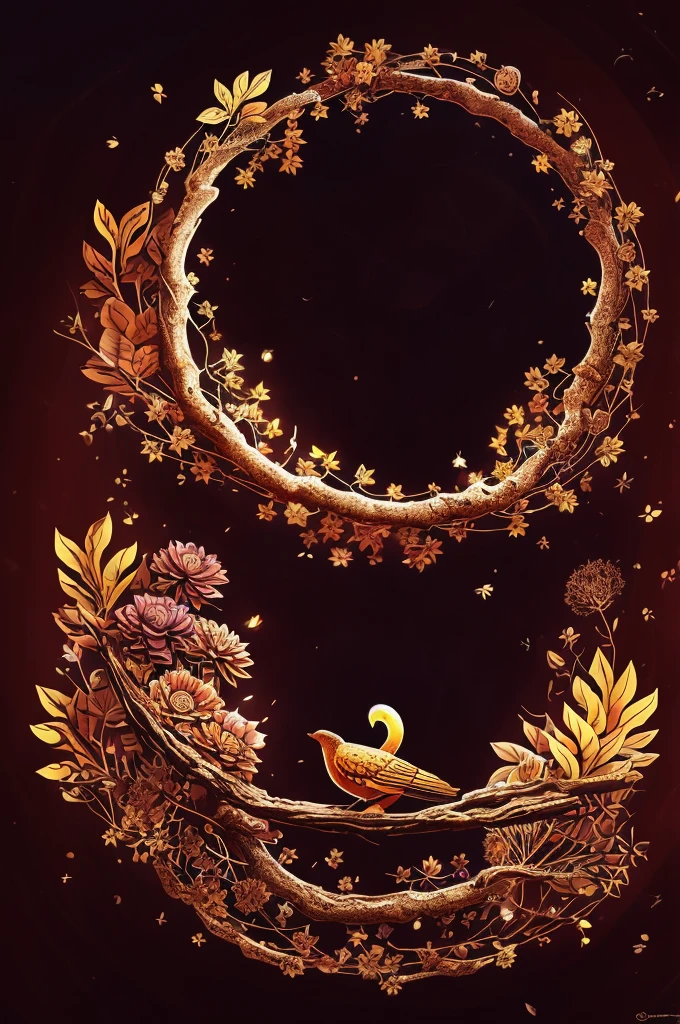 circular tree,four seasons,spring,summer,autumn,winter,leaves,roots,branches,trunk,ornate border,decorative,digital illustration,artwork,movement,time,swirling background,dark background,vibrant colors,natural,life cycle,growth,change,nature,life,peace,harmony,spirituality,symbolism,digital art,illustration,painting,graphic design,art,design,digital media,online art,visual art,fine art,fantasy