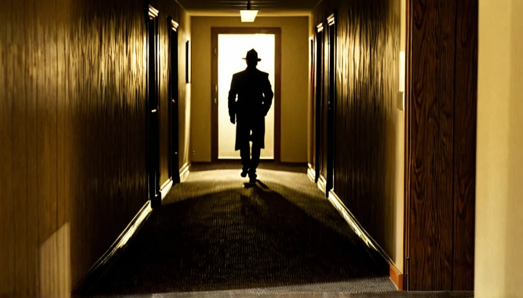 a shadow passing through a hallway