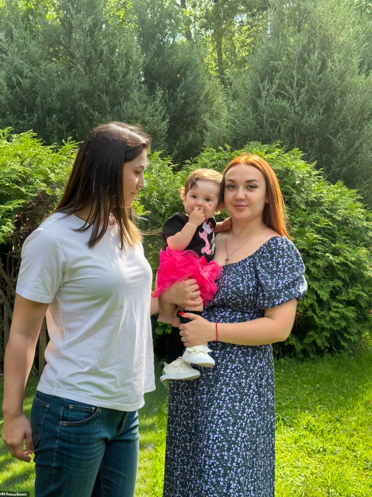 remove the woman , remove the person from the photo, blend with background , green , lawn , Green grass , bushes behind
