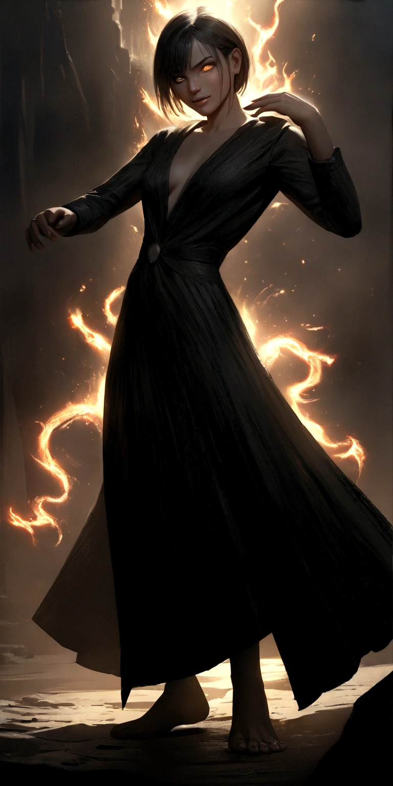 a gray-skinned man, black dress open in the middle, dark magic, high detail, intricate details, dramatic lighting, dark and moody atmosphere, realistic, cinematic, masterpiece, 8k, hyper-detailed, photorealistic, digital art, concept art, dark fantasy, dramatic pose, intense expression, dark and moody colors, dramatic shadows, glowing aura, mystical elements